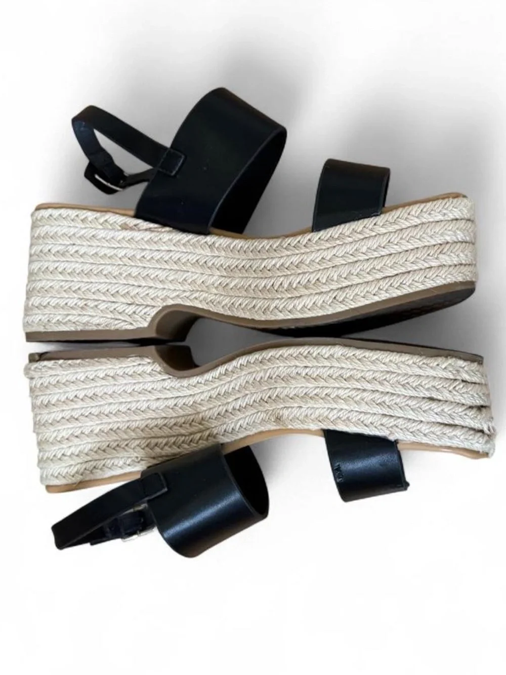 Black Espadrille Platform Sandals with Braided Rope Sole